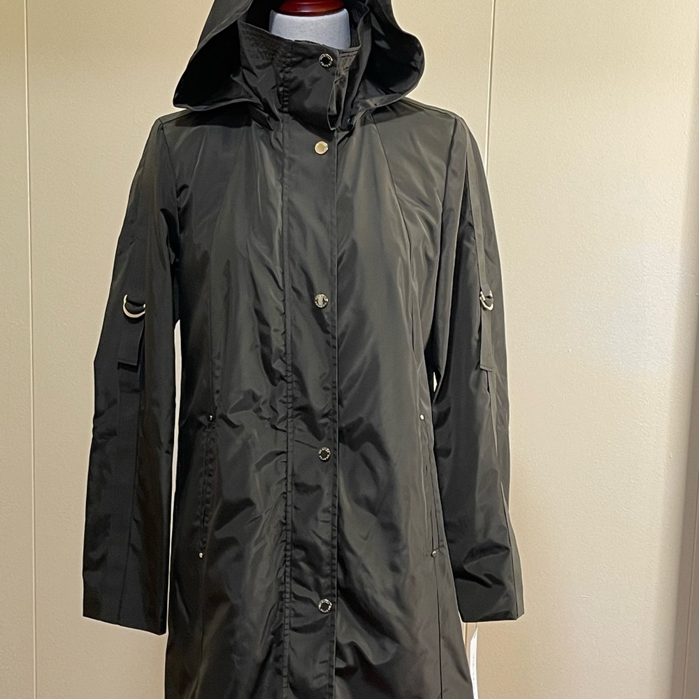 Via Spiga Packable Water Repellant Hooded Raincoat Olive Green Size XS - Picture 9 of 9